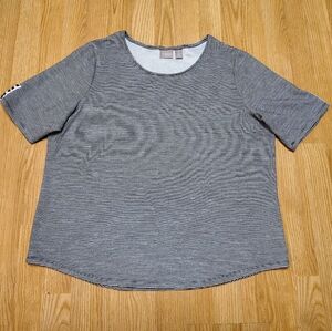 Chico's Black and White Bitsy Striped, Woman's Short Sleeve Top Size 3